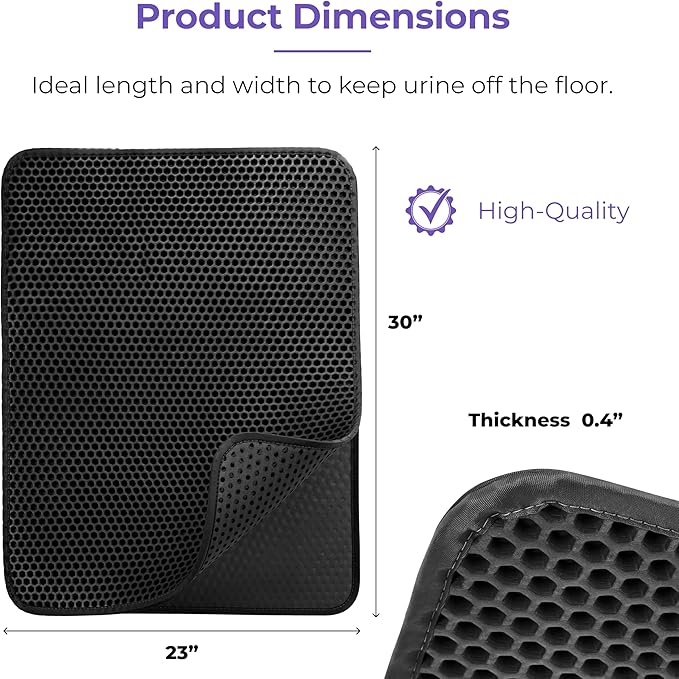 iPrimio Large Cat Litter Trapper Mat with Exclusive Urine/Waterproof Layer - Cat Litter Mat - Larger Holes with Urine Puppy Pad Option for Messy Cats - Soft on Paws and Light - 30" x 23" (Black) - 2pk