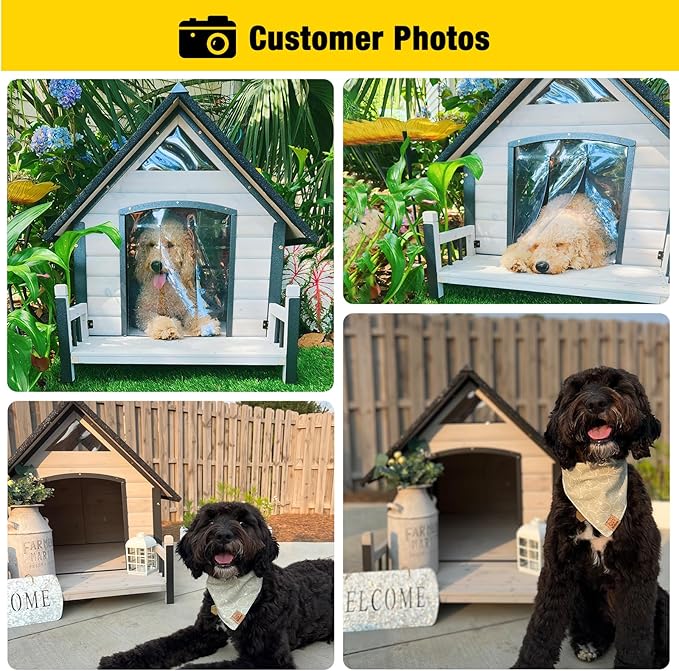 Aivituvin Dog House Outdoor with Metal Frame, Dog Kennel Outside for Small to Medium Breed, 45" Weatherproof Large Dog Shelter with Anti-Chewing Iron Frame, White (45" D x 32.9" W x 32.6" H)