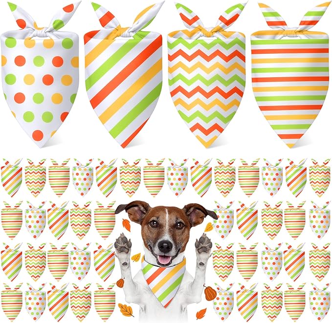 48 Pieces Fall Dog Bandanas Bulk Colorful Autumn Bandanas for Dogs with Polka Dot Stripe Wave Patterns for Pets Doggies Fall Autumn Thanksgiving Party Costume Accessories