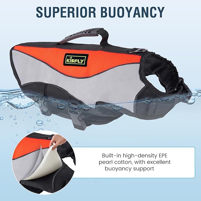 Adjustable Reflective Life Jacket for Medium Dogs - Buoyancy Swim Vest, Rescue Handle Dog Flotation Device, Beach Essentials, Dog Life Vests for Boating, Beach, Pool(M, Orange)