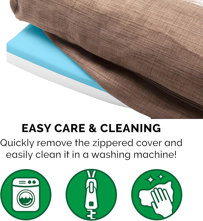 Furhaven Cooling Gel Dog Bed for Large/Medium Dogs w/ Removable Bolsters & Washable Cover, For Dogs Up to 55 lbs - Luxe Faux Fur & Performance Linen Sofa - Woodsmoke, Large
