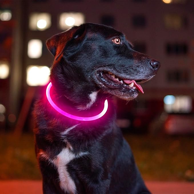 Led Dog Collar, BSEEN USB Rechargeable Flash Dog Necklace Light, Pet Safety Collar Makes Your Beloved Dogs Be Seen at Night for Small Medium Large Dogs(Pink)