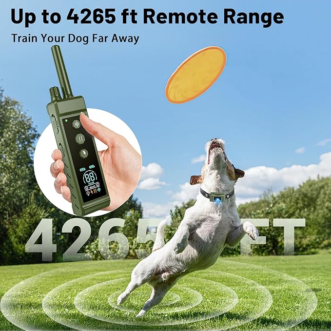 Shock Collar for Dogs - 4265ft Waterproof Training Collar with Flashing Light for Small Medium Large Dogs with Rechargeable Remote, Beep (1-8), Vibration(1-16), Safe Shock(1-99) (Green)