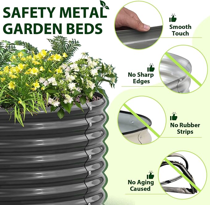 A ANLEOLIFE 6X3X2 ft Galvanized Raised Garden Beds Outdoor, Oval Large Metal Deep Root Planter Box for Planting Vegetables Flowers Herb, Anti-Rust & Easy-Setup, Quartz Grey