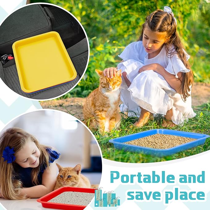 Tessco for you 3 Pcs Open Small Kitten Litter Box Rabbit Pan Waterproof Plastic Litter Tray Travel Toilet for Cats Bunny Guinea Pig Small Pet, Easy Clean(Classic Color,17.3 x 13.6 x 1.6 Inch)