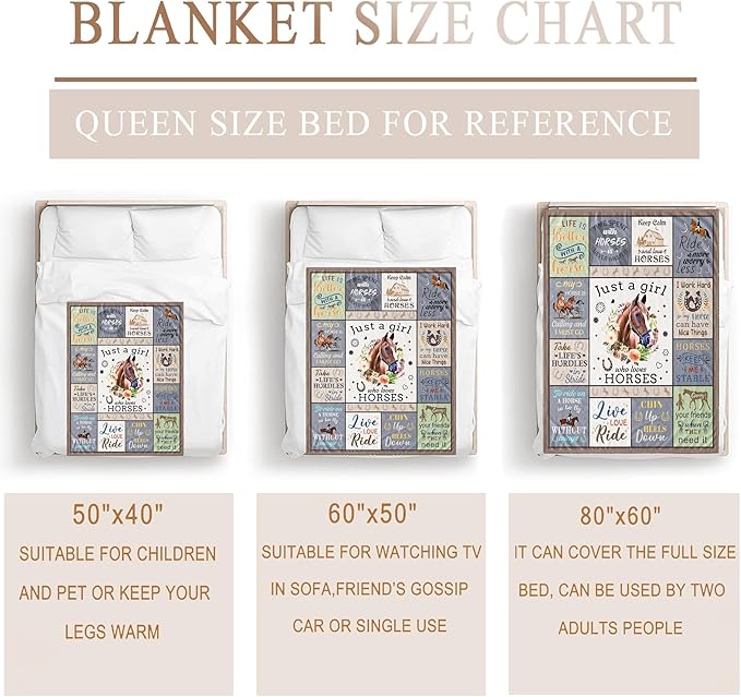 Horse Blanket for Girls, Horse Gifts for Girls Women, Just A Girl Who Loves Horses Blanket, Horse Lovers Birthday Gifts Decor Throw Blanket 60" x 50"