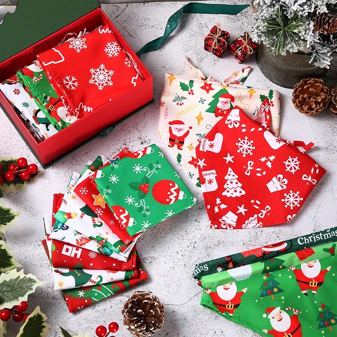 Abbylike 50 Pieces Christmas Dog Bandanas Bulk Xmas Bandanas for Dogs Dog Triangle Kerchief Bibs Scarf Set for Christmas Pet Costume Accessories Decoration (25.6 x 17.7 x 17.7)