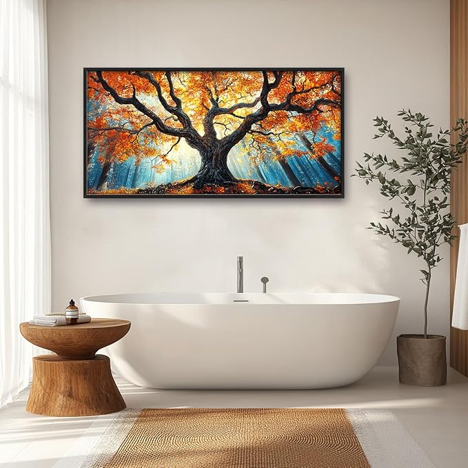 Extra Large Tree of Life Framed Wall Art for Living Room,Fall Autumn Forest Sunrise Landscape Pictures Wall Decor,Nature Canvas Print Painting Modern Artwork Bedroom Office Bathroom 60L" x 30W"