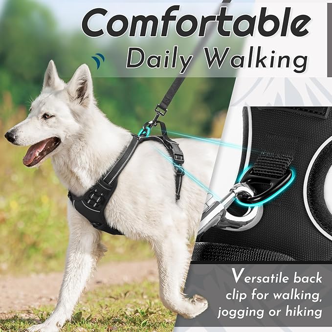 Eagloo Dog Harness Medium Sized Dog, No Pull Service Vest with Reflective Strips and Control Handle, Adjustable and Comfortable for Walking, No Choke Pet Harness with 2 Metal Rings, Black, M