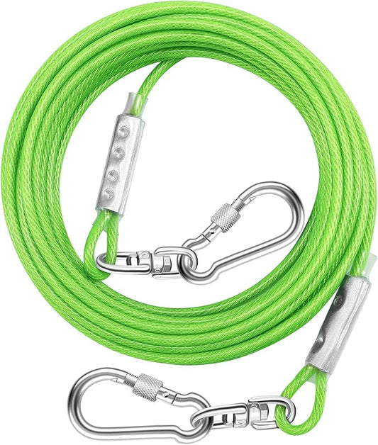 Dog Tie Out Cable for Outside,30FT Heavy Duty Dog Leash&Chains with Swivel Hook,Small-Large Dogs Runner Cable Up to 250lbs, Long Dogs Lead Line for Yard Outdoor and Camping (250lbs 30FT, Green)