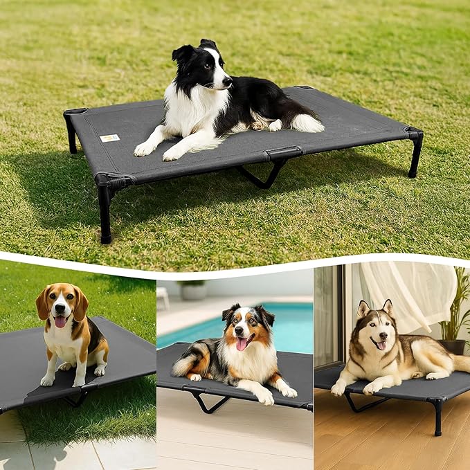 Sytopia Canvas Elevated Dog Bed, Durable Chew Proof Outdoor Raised Pet Cot for Large Dogs 42 in, Waterproof, Breathable, Portable, Washable, Easy Assembly, Sturdy Frame for Camping & Travel, Dark Grey