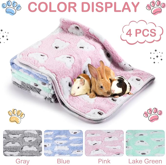 4 Pcs Waterproof Guinea Pig Blankets Washable Small Animal Fleece Bedding Absorbent Guinea Pig Cage Liners Reusable Pet Pee Pad Sleep Mat Pad Cover for Hamster Ferret (Bear Pattern,24 x 16 Inch)