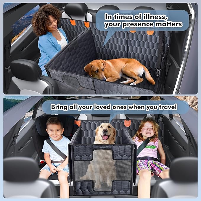 3-in-1 Convertible Dog Car Seat Extender & Booster Seat – 400lb Capacity, Waterproof 600D Oxford with Hard Bottom, Scratch-Proof Hammock for Cars & SUVs