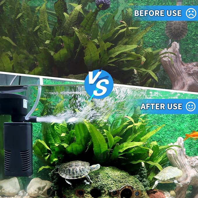 Fish Tank Filter for 15-40 Gallon Tank, 160 GPH Crystal Clear Powerful Internal Aquarium Filters Submersible Pump& Filter System for Fish Tank & Turtle Tank