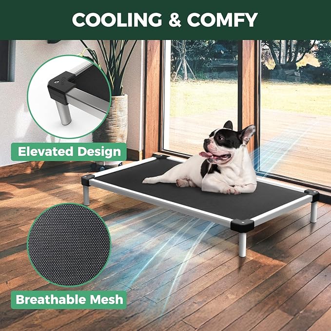 FXW TitanNest Chew-Proof Elevated Dog Bed, Raised Cot for Indoor/Outdoor/Camping Use, Durable & Waterproof Cooling Pet Bed for Large Dogs, 50.0" L x 31.0" W x 7.3" H, Black