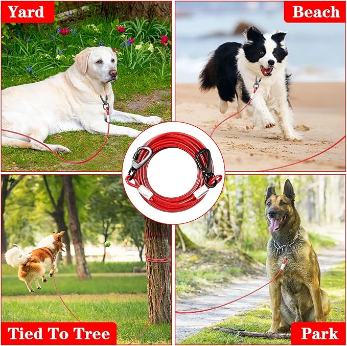 Snagle Paw Tie Out Cable - 20FT Heavy Duty Dog Lead for Large Dogs Up to 250lbs, Durable for Yard or Camping