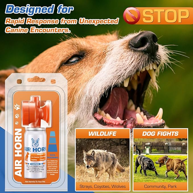 Air Horn, 1.4 oz 120 dB Loud Pet Trainer to Stop Dog Attacking Barking Fighting Jumping, Coyotes Air Horn for Safety, Protect Yourself & Pet While Walking, Orange(1 Pack)