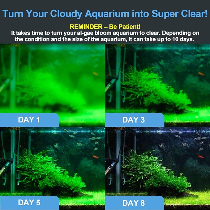 Fish Tank Filter with U - V Light & Timer (3/6/12/24 Hours) for Green Water Cleaning, Aquarium Filter with Aeration Turtle Tank Filter with Pre-Filter Sponge for Tanks 10-40 Gallon