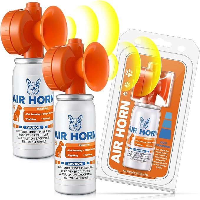 Air Horn, 1.4 oz 120 dB Loud Pet Trainer to Stop Dog Attacking Barking Fighting Jumping, Coyotes Air Horn for Safety, Protect Yourself & Pet While Walking, Orange(2 Pack)