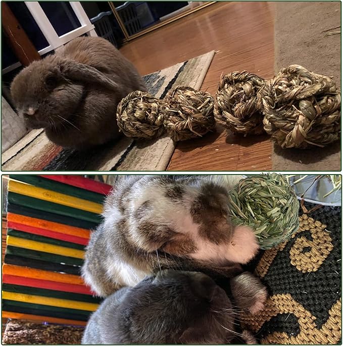 6 Pcs Bunny Timothy Grass Ball Natural Chew Toy Woven Chewing Toys Rabbit Molar Small Animals Teeth Grinding Suitable for Hamster Totoro Gerbils Guinea Pig Squirrel