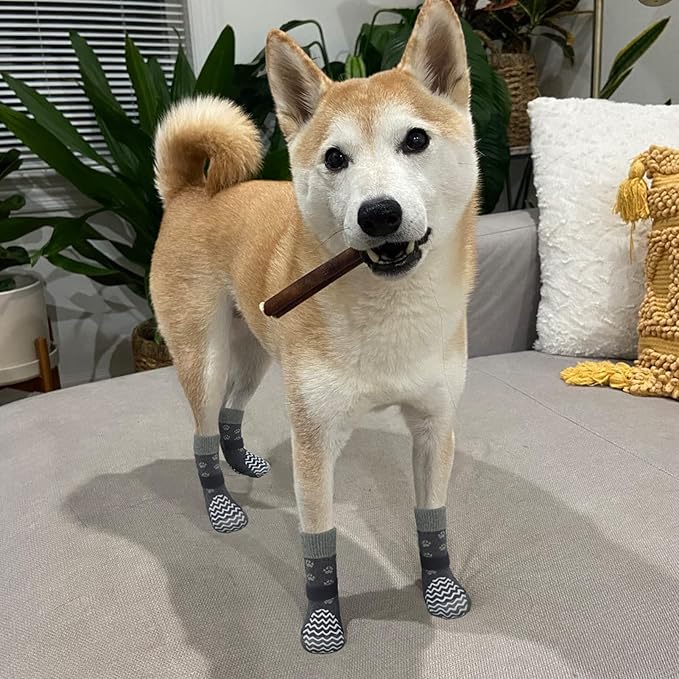 EXPAWLORER Anti Slip Dog Socks to Prevent Licking Paws, Dog Shoes for Hot Pavement, Dog Booties for Small Medium Large Senior Dogs, Traction Control Dog Boots & Paw Protectors for Hardwood Floors