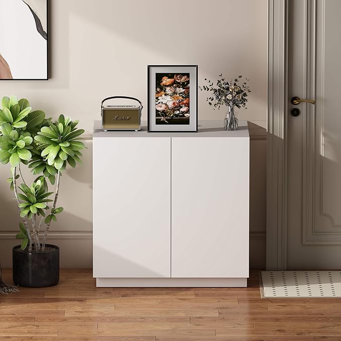 Large/Tall Litter Box Enclosure, Modern Wooden Litter Box Furniture for XL Litterbox with Hidden Storage as Sideboard Cabinet (White)