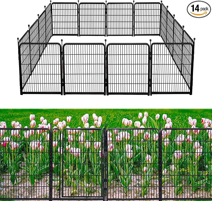 40in(H) Doorless Fence for Garden 14 Panels， 31.2 Ft(L) Barrier, Outdoor Garden Protection for Dogs Low Threshold,Indoor Fence Without Gate