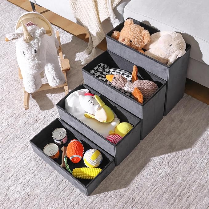 Foldable Dog Stairs 4 Tier Pet Steps, for Small Medium Dogs Pet Steps Storage Stepper for High Beds Sofa (4 Step)