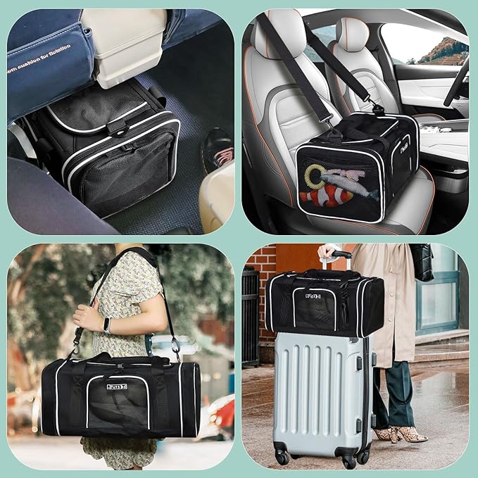 Petskd Length-Expandable Pet Carrier 17x11x9.5 Inches Alaska Airline Approved, Soft Pet Travel Carrier for Small Cats Dogs with Zipper Locks and Anti-Scratch Mesh(Black)