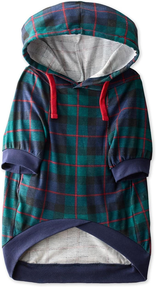Rocky – The Orginal Lightweight Hooded TEE 100% Organic Cotton Dog Hoodie Pet Coat Sweater for Small, Medium, Large Dogs, Black Watch Plaid, X-Large