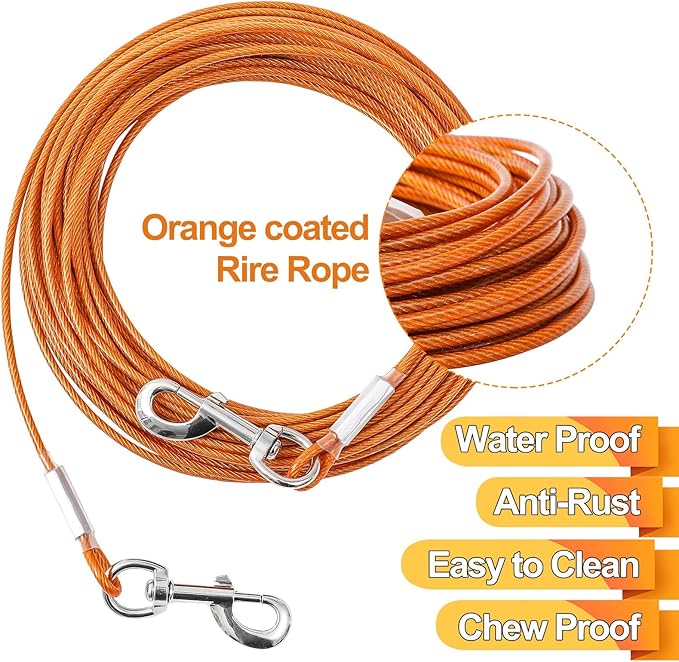 Tie Out Cable for Dogs,30FT Dog Leads,Heavy Duty Tie Out Cable for Large Dogs Up to 125lbs,Durable Dog Runner Tether Line for Outdoor,Yard