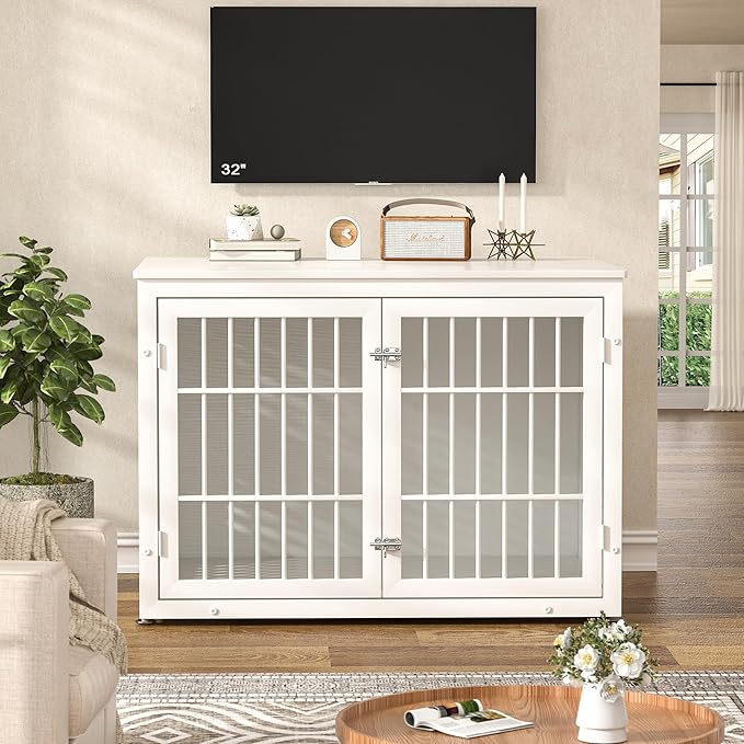 42" Heavy Duty Dog Crate Furniture for Large and Medium Dogs, Enclosed Design Wooden Metal Kennel, Wooden Cage Furniture Indoor, Decorative Dog Kennel End Table