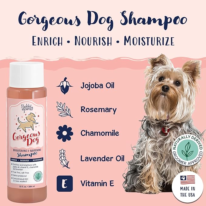 Bobbi Panter Gorgeous Dog Shampoo for Natural Brightening & Whitening, Naturally Derived Ingredients, Tear-Free, Salt-Free, Paraben-Free, pH-Balanced, Peach Scent, 20:1 Concentrated Formula, 13 oz.