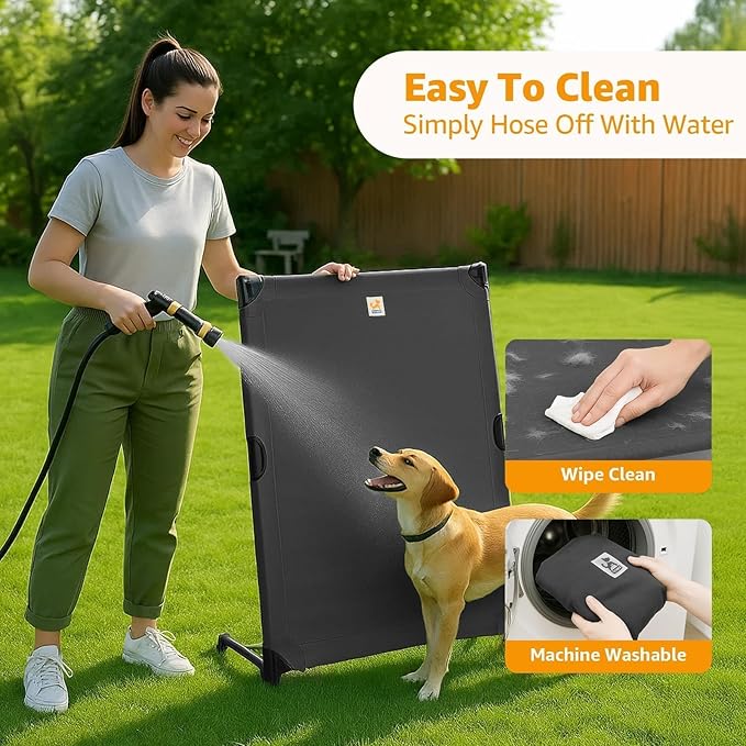 Sytopia Canvas Elevated Dog Bed, Durable Chew Proof Outdoor Raised Pet Cot for Large Dogs 42 in, Waterproof, Breathable, Portable, Washable, Easy Assembly, Sturdy Frame for Camping & Travel, Dark Grey