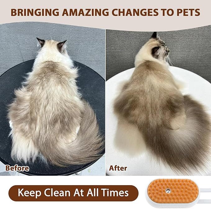 4 in 1 Cat Steam Brush, Rechargeable Steam Brush for Cats and Dogs, Anti-Static Cat Spray Brushes, Massage, Cleaning, Shedding & Combing All In One! White