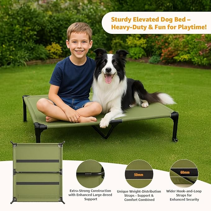 Sytopia Canvas Elevated Dog Bed, Durable Chew Proof Outdoor Raised Pet Cot for Large Dogs 42 inch, Waterproof, Breathable, Portable, Washable, Easy Assembly, Sturdy Frame for Camping & Travel, Green