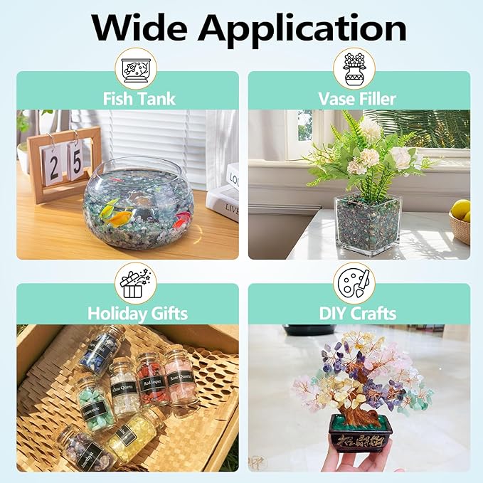 3 Lb Green Agate Crushed Stone Crystal Chips Bulk, Natural Polished Aquarium Stones Pebbles Irregular Decorative Rocks for Fish Tank, Vase Fillers, Succulent Plants Decor