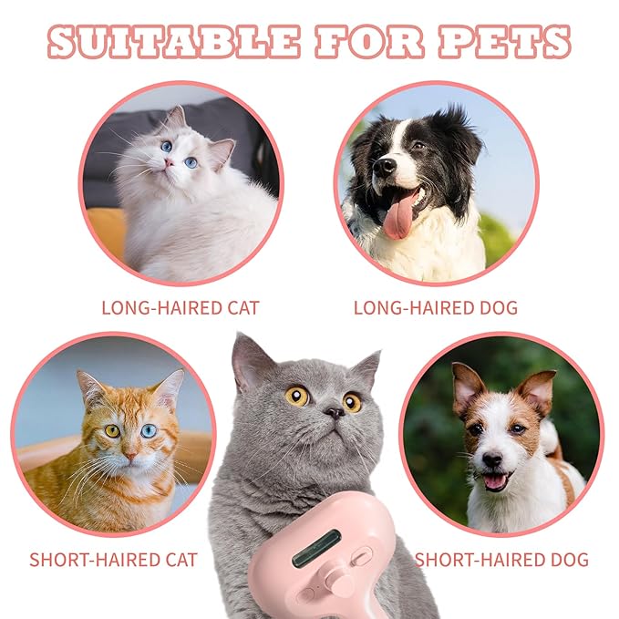 3-in-1 Steam Brush for Cats & Dogs – Hair Removal Comb with One-Click Release & Water Spray – Grooming Brush for Shedding, Long/Short Hair