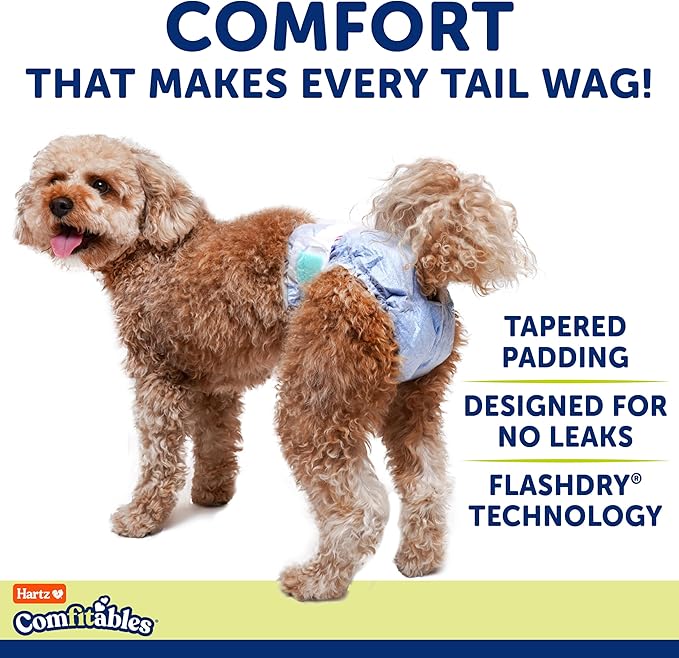 New! Hartz® Comfitables® Disposable Dog Diapers, Size XS 12 Count, Comfortable & Secure Fit, Easy to Put On, Super Absorbent Male and Female Diaper