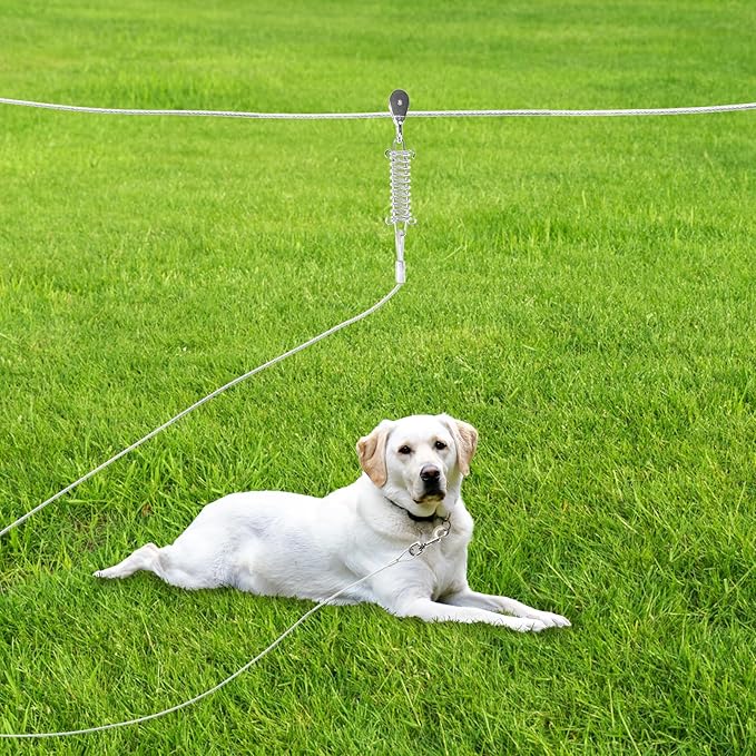 PUPTECK Outdoor Dog Run Cable for Small to Large Dogs up to 125lbs, Heavy Duty Tie Out Cable Trolley System with Runner Pulley Cable Zip Line for Yard, Camping, Long Lead Chain Leash