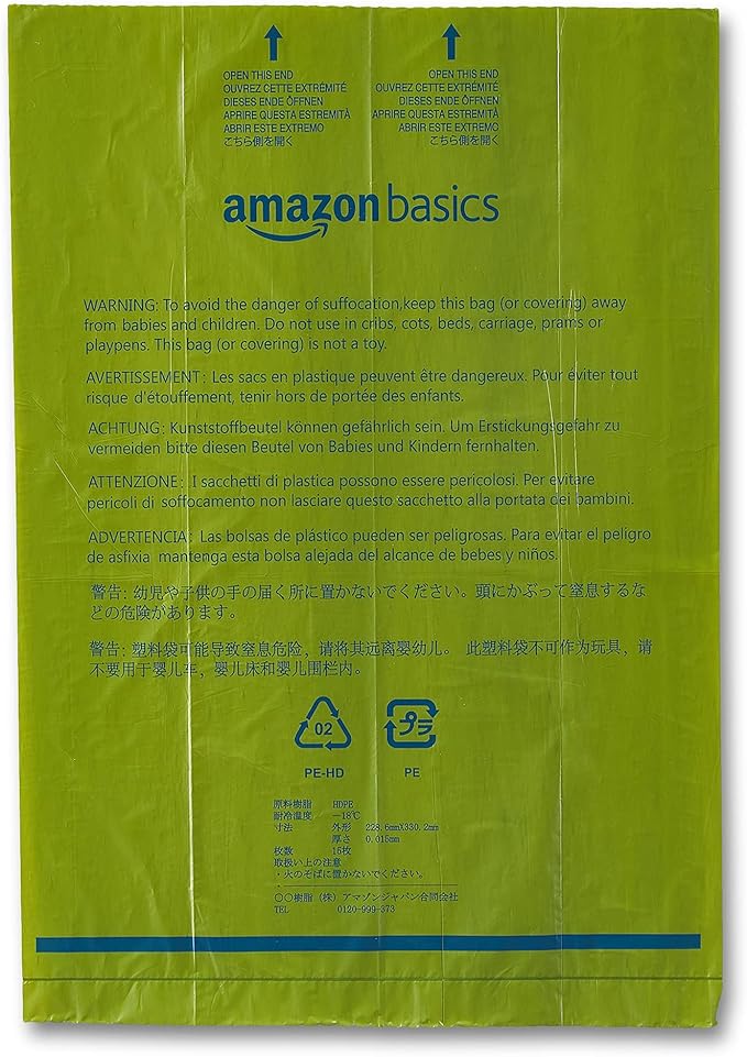 Amazon Basics Dog Poop Bags with Dispenser, 270 Count, Enhanced for Guaranteed Leakproof, Talcum Powder Scented, Includes Leash Clip