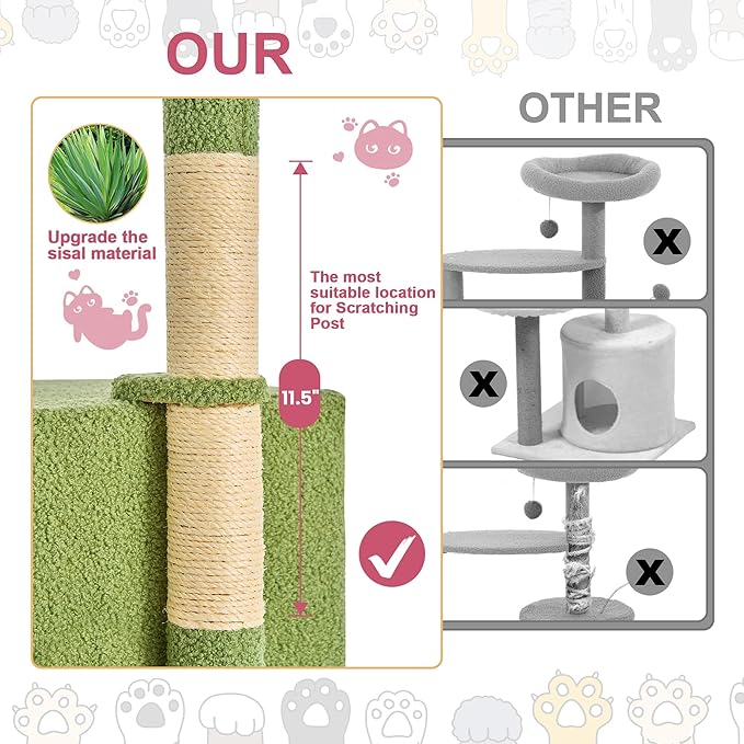 24 Inch Cat Tree Condo for Indoor Cats with Floral Sisal Scratching Post, Plush Hang Ball Play Furniture for Kittens Cats, Pink