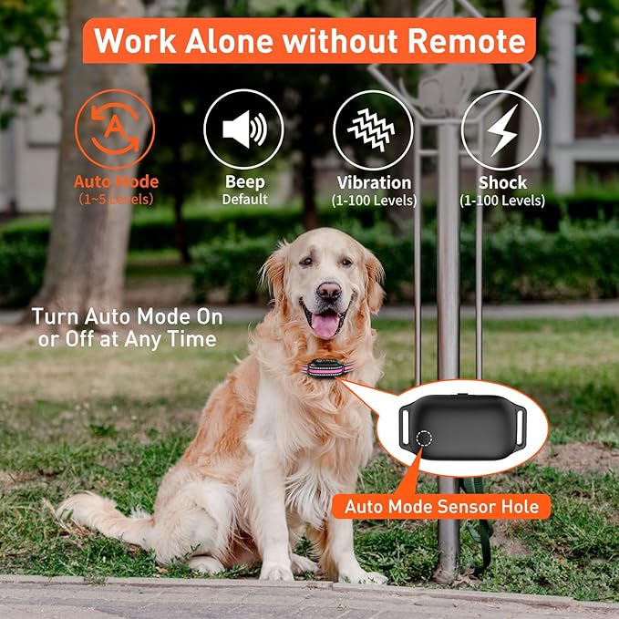 PetJoy 3 Dog Shock Collar with Remote, Dog Bark Collar for Large Dog, Automatic Bark Collar 3 Packs, Bark & Shock Collar 2 in 1 - Auto Mode with 5 Sensitivity Levels