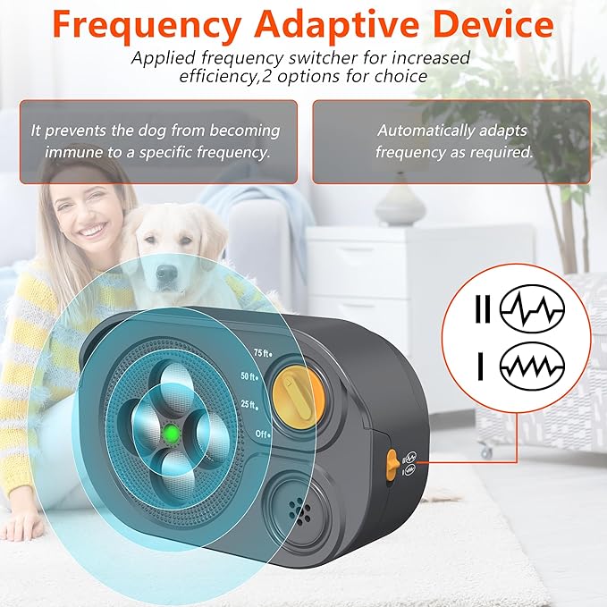 2025New Anti Barking Device, Bark Box Rechargeable Dog Barking Deterrent Devices with Variable Ultra Frequency/6 Modes/IP65 Waterproof Dog Silencer Stop Neighbors‘ Dog from Barking Up to 75ft(Grey)