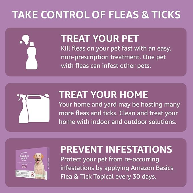 Amazon Basics Flea and Tick Topical Treatment for Large Dogs (45-88 lbs), Unscented, 6 Count (Previously Solimo)
