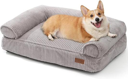 FUKUMARU Cute Dog Bed, Fluffy Dogs Couch with TPU Layer Keeping Lining Dry, Pet Sofa Medium Size Dog Easy to Care, Warm Cat Bed with Removable Zipper Cover, 36inch, Large, Light Grey