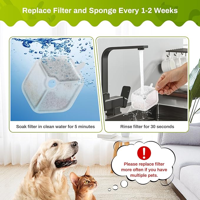 9 Packs Replacement Filters and Sponges for 152oz/4.5L Wireless Cat Water Fountain, ZEKIRY Cat Water Fountain Filters, 5-Layer Filtration System Pet Fountain Filters