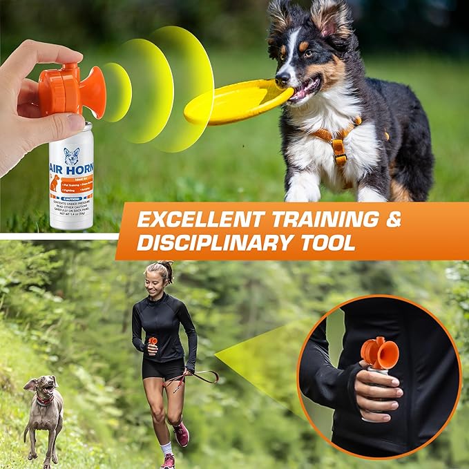 Air Horn, 1.4 oz 120 dB Loud Pet Trainer to Stop Dog Attacking Barking Fighting Jumping, Coyotes Air Horn for Safety, Protect Yourself & Pet While Walking, Orange(4 Pack)