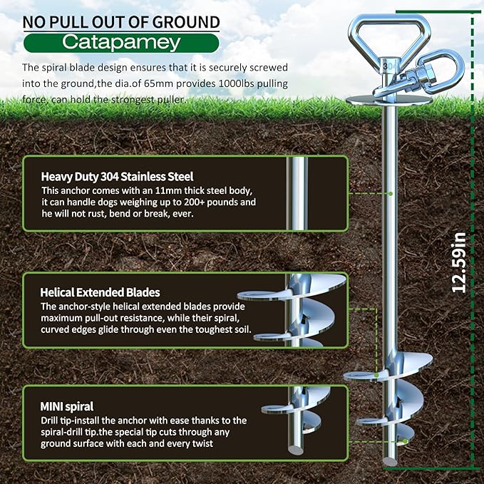 Dog Tie Out Cable and Stake,with 30FT Heavy Duty Cable,360° Swivel Dog Run Stake-No Tangle-Runner for Yard,-Suitable for Up to 150 lbs- Idela for Yard Outdoor Camping