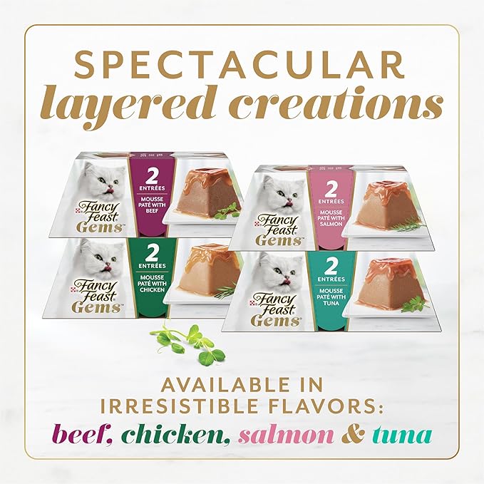 Fancy Feast Gems Pate Cat Food Mousse Salmon or Tuna and a Halo of Savory Gravy Wet Cat Food Variety Pack - (1) 8 ct. Boxes - 8 ct. Box